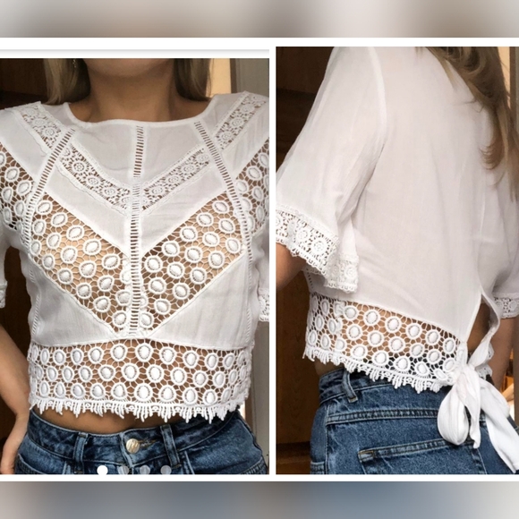 2/$15 Boho crocheted cropped top - Picture 1 of 11